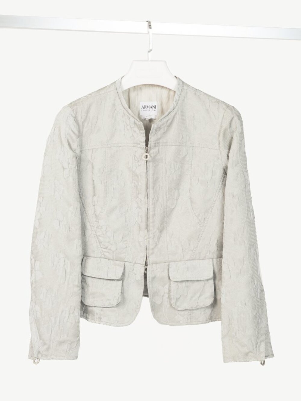 Armani Collezioni Silver Floral-Jacquard Peplum Jacket